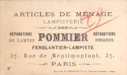 Carte Visite Commerciale Articles De Ménage Pommier à Paris Ferblantier Lampiste Rue Ménilmontant - Cartes De Visite