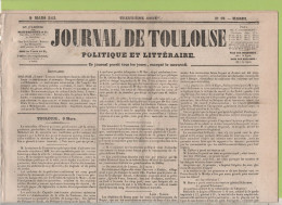 JOURNAL DE TOULOUSE 09 03 1841 - CARCASSONNE - COUIZA - ALGER / BOUGIE - MORT DE BERTRAND BARRERE - ALEXANDRIE - MALTE - 1800 - 1849