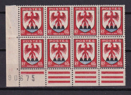 D 749 / N° 758 VARIETE MER BLEU CIEL BLOC DE 8 NEUF** - Unused Stamps