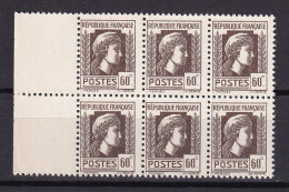 D 749 / N° 634 VARIETE 60 PANCHE TIMBRE BAS DROIT BLOC DE 6 NEUF** - Unused Stamps