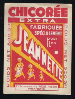 Ancienne Etiquette Chicorée Extra 500g Fabriqué Pour Les Jeannette  Ets André Robert Nevers Nievre 58 - Obst Und Gemüse