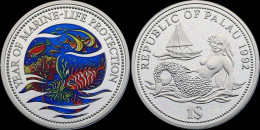 Palau Dollar 1992- Marine-life Protection Proof In Plastic Capsule - Palau