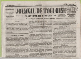 JOURNAL DE TOULOUSE 31 01 1843 - COUR ROYALE TOULOUSE - MADRID - DISCOURS DE LAMARTINE - BUCAREST - THEATRE DU CAPITOLE - 1800 - 1849