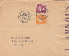 Lettre Obl. Paris 51 Caviardé Le 24/12/49 Sur 5F Et 15F Dulac N° 697, 699 (tarif Du 6/1/49, 2° échelon) Pour Nice - 1944-45 Marianne Of Dulac