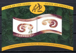 Canada 2001 / Year Of The Snake MNH Año De La Serpiente Jahr Der Schlange / Cu2715  23-27 - Chinese New Year