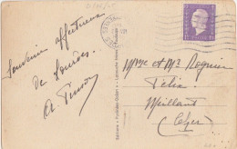 CP Obl. Flier Lourdes (couronne à L'envers) Le 21 VIII 45 Sur 1F Dulac N° 689 (tarif Du 1/3/45) Pour Meillant - 1944-45 Maríanne De Dulac