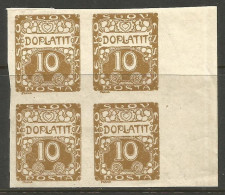 CZECHOSLOVAKIA. 10h IMPERF POSTAGE DUE MARGINAL BLOCK OF FOUR. MOUNTED MINT. - Postage Due