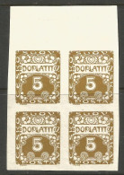 CZECHOSLOVAKIA. POSTAGE DUE. 5h MARGINAL BLOCK OF FOUR - Segnatasse