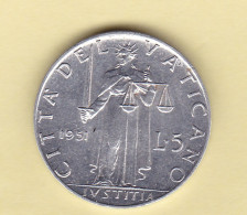 5 LIRE 1951 VATICANO PIO XII - Vatican