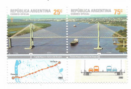 ARGENTINA 2003 BRIDGE ROSARIO VICTORIA MAPS CONTINUOUS PAIR SCOTT 2249 MNH - Nuevos