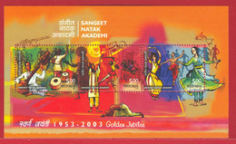 India Inde Indien 2003 Sangeet Natak Academy Music Musical Instruments Dance Miniature Sheet Block MNH - Unused Stamps
