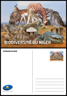 NIGER 2023 - STATIONERY CARD - FROGS TURTLES MONKEYS BAOBAB CROCODILE GIRAFFE MUSHROOMS OWLS CATS HIPPOPOTAMUS GAZELLE - Grenouilles