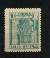 SELLOS LOCALES , NAVARRA , TUDELA FES. 2 (*) , SELLO BENÉFICO , PORTAL DEL JUICIO , HIJOS DE FOURNIER - Spanish Civil War Labels