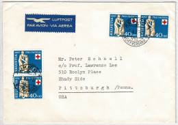 Schweiz / Helvetia 1957, Luftpostbrief Zürich - Pittsburgh (USA), Rotes Kreuz / Croix-Rouge / Red Cross - Covers & Documents