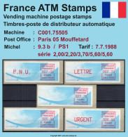 Frankreich France ATM Stamps LSA C001.75505 Paris 05 / Michel 9.3 B / Serie PS1 ** / Distributeurs Automatenmarken - 1988 Type « Comète »