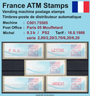 Frankreich France ATM Stamps LSA C001.75505 Paris 05 / Michel 9.3 B / Serie PS2 ** / Distributeurs Automatenmarken - 1988 Type « Comète »