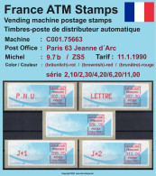 Frankreich France ATM Stamps LSA C001.75663 Paris 63 / Michel 9.7 B / Serie ZS5 ** / Distributeurs Automatenmarken - 1988 Type « Comète »