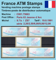 Frankreich France ATM Stamps LSA C001.75663 Paris 63 / Michel 9.7 B / Serie ZS7 ** / Distributeurs Automatenmarken - 1988 Type « Comète »