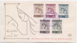 World Refugee Year, Mother And Child, Childrens Bolivia FDC 1960 - Réfugiés