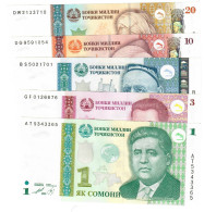 SET Tajikistan 1, 3, 5, 10 & 20 Somoni 1999 (2013-2021) UNC - Tajikistan