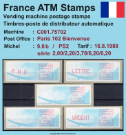 Frankreich France ATM Stamps LSA C001.75702 Paris 102 / Michel 9.8 B / Serie PS2 ** / Distributeurs Automatenmarken - 1988 Type « Comète »