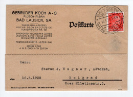 1928. GERMANY,BAD LAUSICK,SPECIAL CANCELLATION,GEBRUDER KOCH A.G. CORRESPONDENCE CARD,USED TO BELGRADE,YUGOSLAVIA - Bad Lausick