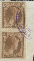 Luxembourg - Luxemburg - Timbres  -   Charlotte  -  Paire  75 C.   Cachet Bourse De Travail    Violet  Rare   ° - 1926-39 Charlotte De Profil à Droite