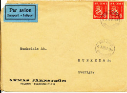 Finland Cover Sent Air Mail To Sweden Helsinki 3-12-1947 LION Type Stamps - Lettres & Documents