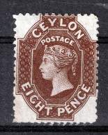 CEYLON QV 1867   8 P MH  NO GUM (CANN'T DECIDE WHICH WMK) - Ceylon (...-1947)