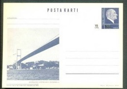 1987 TURKEY VIEW FROM BOSPHORUS BRIDGE - BLACK SURCHARGE POSTCARD - Interi Postali