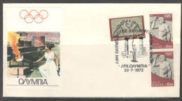 Greece. The Journey Of The Torch For The XX Munich Olympics 1972. Ancient Olympia, 28.07.1972  Special Cancellation - Lettres & Documents