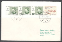 Greenland. Stamps Sc.87, 98 On Letter, Sent To Belgium On 01.10.1974.   Circular Cancellation - Lettres & Documents