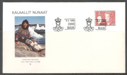 Greenland. FDC Sc. 129.   Queen Margarethe And Map Of Greenland  FDC Cancellation On FDC Cover - FDC