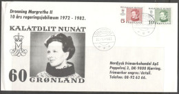 Greenland. Stamps Sc.86-87. Queen Of Denmark Margrethe II Jubilee 1972-1982. Circular Cancellation On Special Cover (03) - Storia Postale