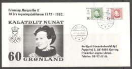 Greenland. Stamps Sc.86-87. Queen Of Denmark Margrethe II Jubilee 1972-1982. Circular Cancellation On Special Cover (04) - Storia Postale