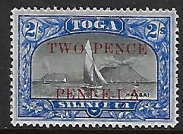 #h510 - Early Tonga 1923 Shows 2 Volcano  SG 68a  MH -  2d On 2/-  Cat £12.00 - Volcanes