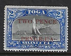 #h015 - Early Tonga 1923 Shows 2 Volcano  SG 68a MH -  2d On 2/-  Cat £12.00 - Volcanes