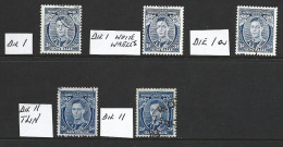 Australia 1937 3d Blue KGVI Definitive 5 Different With All Dies & White Wattles Variety VFU - Used Stamps