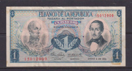 COLOMBIA - 1961 1 Peso Circulated Banknote - Colombia