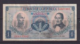 COLOMBIA - 1969 1 Peso Circulated Banknote - Colombie