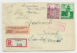 GENERAL GOUVERNEMENT 1 ZLOTY+10C LETTRE COVER BRIEF REC LUBLIN 1942 TO SUISSE + ETIQUETTE ZIVILPOST CIVILE +CENSURE NAZI - Gouvernement Général