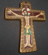 Vintage Croix Pectorale En Bronze émaux IHS Signée Elie PELLEGRIN Bijou D'Art Années 60 Chamonix - Religiöse Kunst