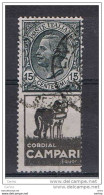 REGNO:  1924/25  PUBBLICITARI  -  15 C. CORDIAL  CAMPARI  US. -  SASS. 3 - Reclame