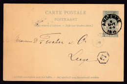 DDFF 442 - Entier Armoiries ANDENNE 1894 Vers LIEGE - Cachet Privé S.A. Des Fonderies D' ANDENNE - Briefkaarten 1871-1909