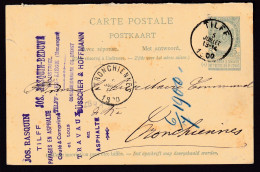 DDFF 444 - Entier Armoiries TILFF 1900 Vers TRONCHIENNES - Cachet Privé Jos Rasquin, Travaux En Asphalte - Cartoline 1871-1909