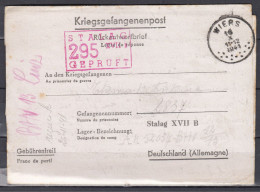 Kriegsgefangenenpost Van Wiers Naar Deutschland Stalag XVII B Stalag 295 Gepruft - Storia Postale