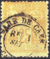 FRANCE - TàD T.18 " GARE DE CAEN / CALVADOS " Sur Yv.92 25c Bistre/jaune Sage T.II - B/TB - 1877-1920: Semi-Moderne