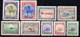 2292 DENMARK, GREENLAND 1945 POLAR BEAR # 10-18 MNH HEAVILY BICOLOURED GUM - Unused Stamps