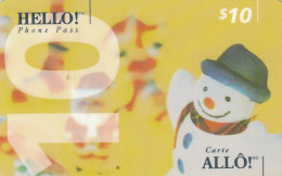 Canada, Hello! Phone Pass, $10 MINT, Exp 09/95, Christmas Snowman - Canada