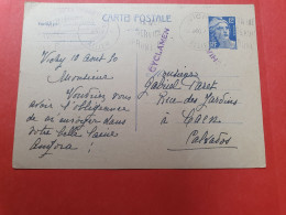 Entier Postal Gandon De Vichy Pour Caen En 1950 - Ref  2994 - Cartes Postales Types Et TSC (avant 1995)